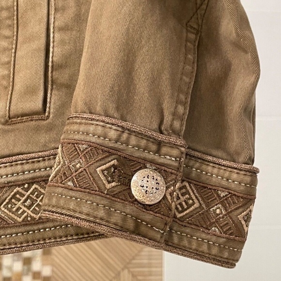 White House Black Market Brown Denim Military Jacket; Gold Buttons; Size 00 - Picture 8 of 10